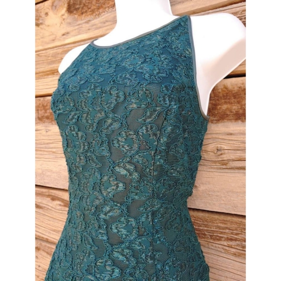 Metallic Green Lace Minidress by Jessica McClintock Gunne Sax - Size 3/4 - Picture 2 of 7
